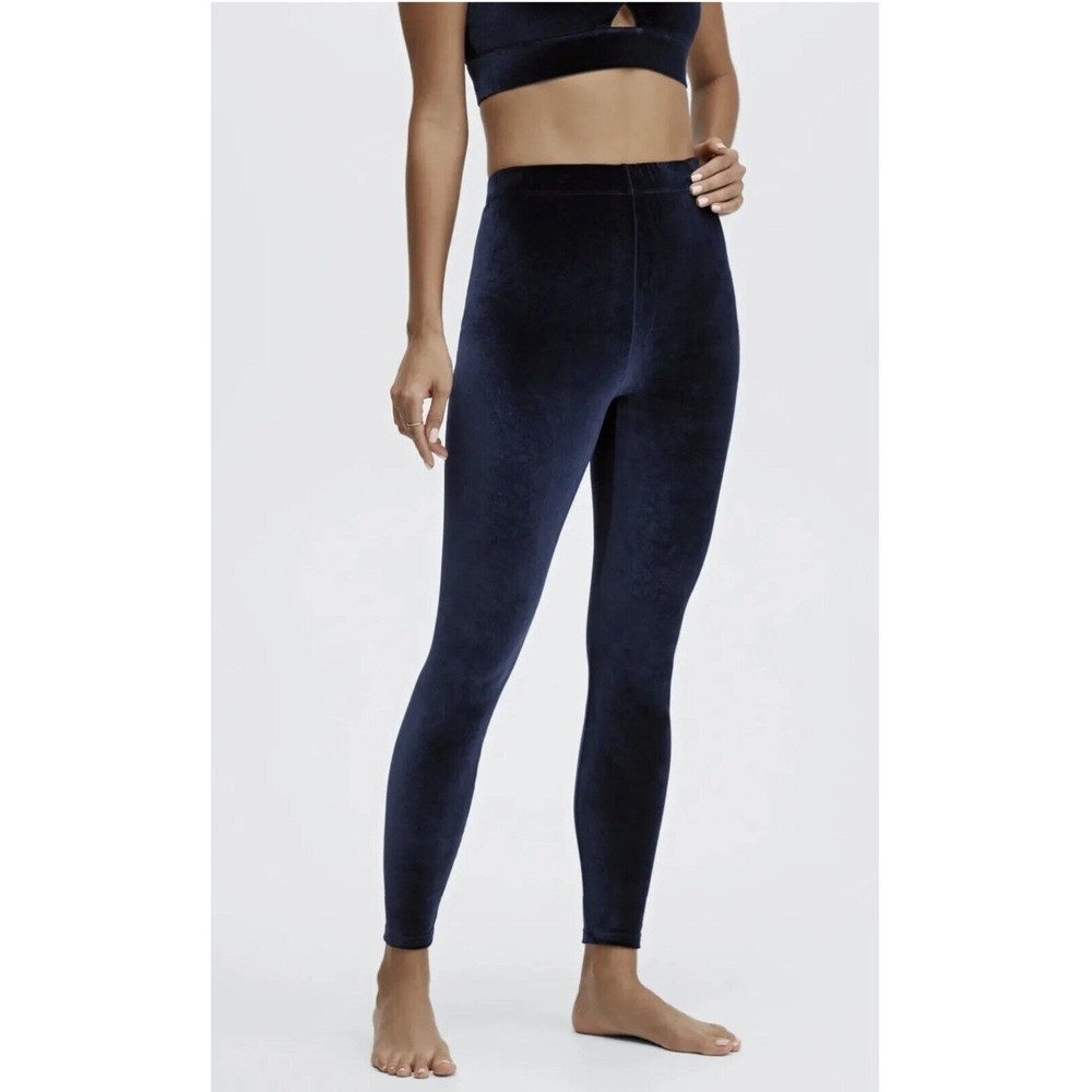 Fabletics Leggings Womens Small Navy Blue Velour Velvet Yoga